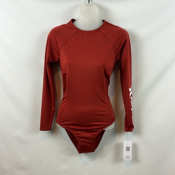 Hurley Swimsuit Bodysuit Chestnut Orange Long Sleeve Zip Back with Logo Size M - Picture 1 of 11